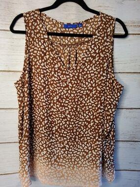 Apt. 9 Brown and White Printed Sleeveless V-Neck Top